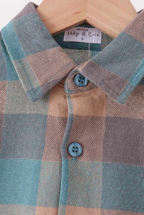 Kids Teal Plaid Button Down Shirt