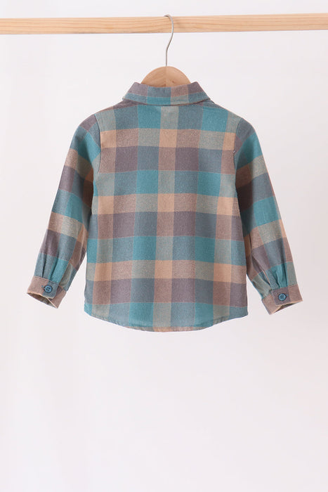 Kids Teal Plaid Button Down Shirt