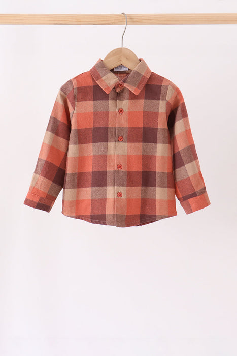 Kids Rust Plaid Button Down Shirt