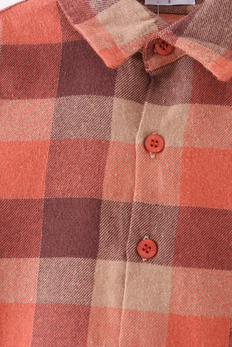 Kids Rust Plaid Button Down Shirt
