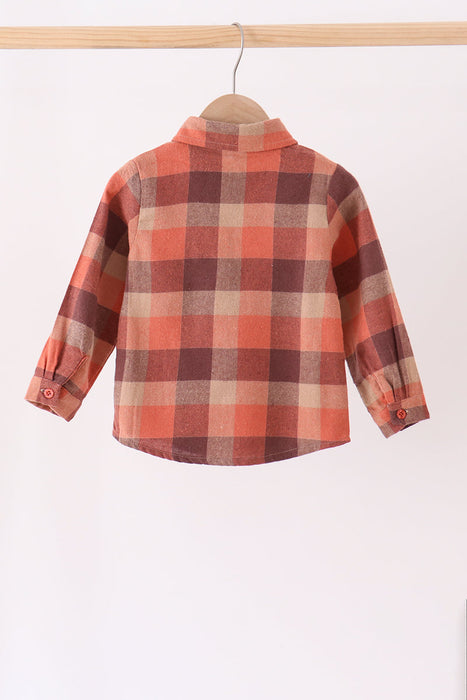 Kids Rust Plaid Button Down Shirt