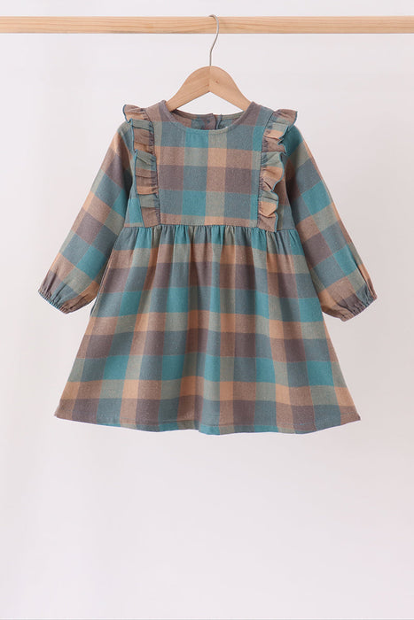 Kids Teal Plaid Ruffle Dress