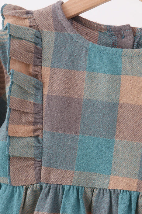 Kids Teal Plaid Ruffle Dress
