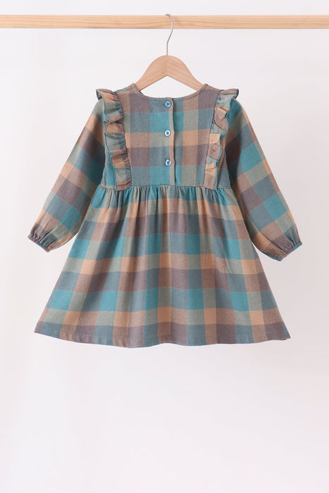 Kids Teal Plaid Ruffle Dress