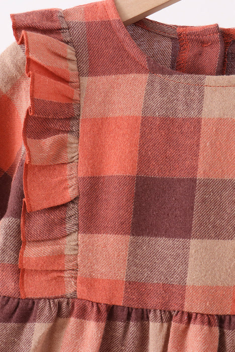 Kids Rust Plaid Ruffle Dress