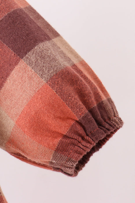 Kids Rust Plaid Ruffle Dress