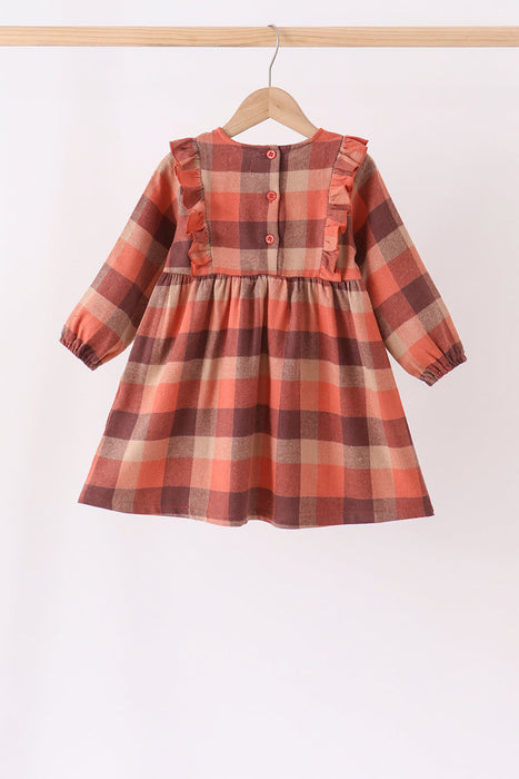 Kids Rust Plaid Ruffle Dress