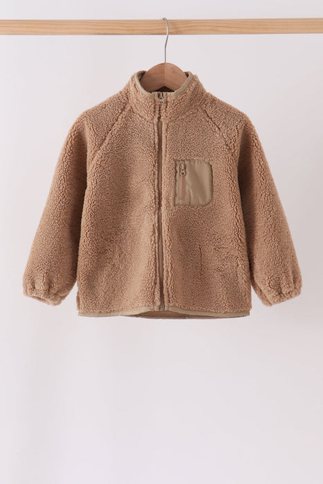 Kids Beige Fleece Zipper Jacket