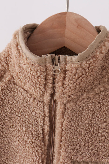 Kids Beige Fleece Zipper Jacket
