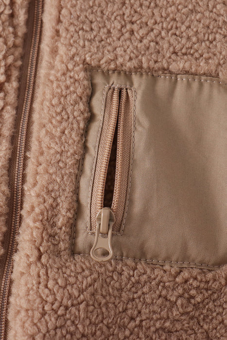 Kids Beige Fleece Zipper Jacket