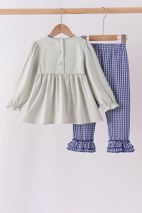 Girls Sage Turkey Embroidered Ruffle Pants Set