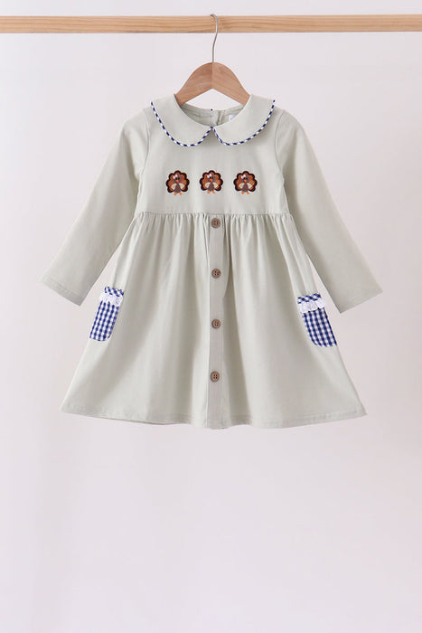 Girls Sage Turkey Embroidered Dress
