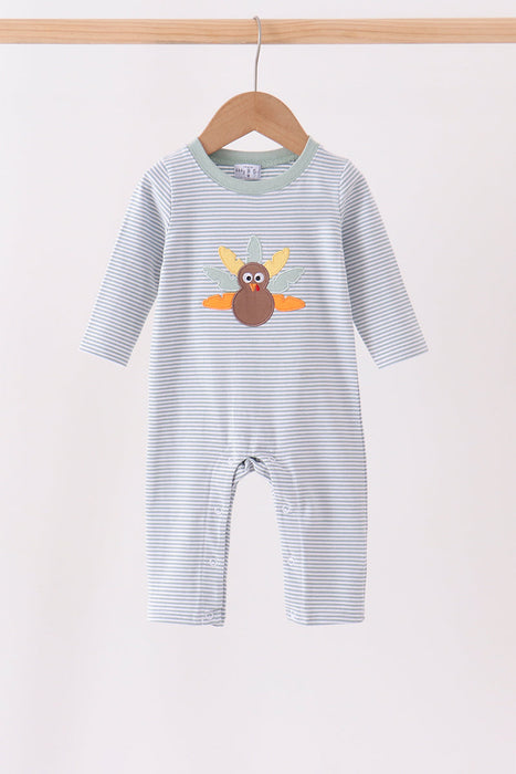 Kids Sage Turkey Embroidered Romper