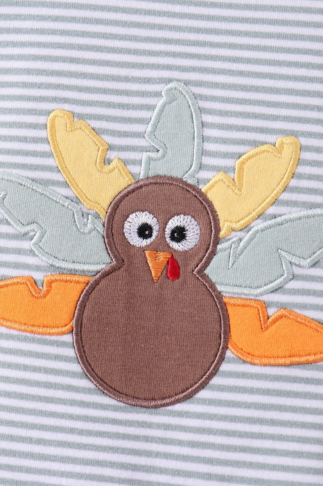 Kids Sage Turkey Embroidered Romper