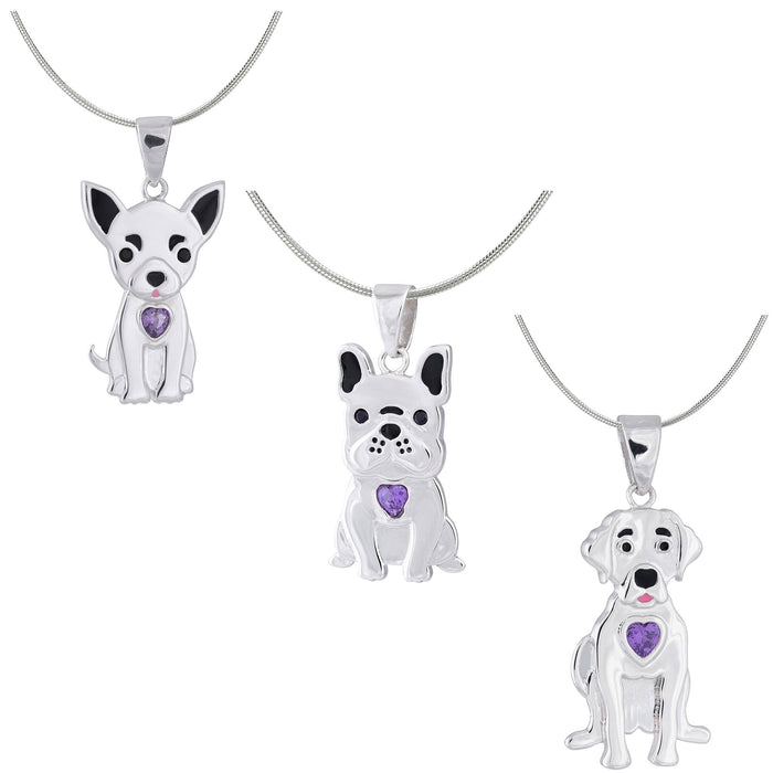 Sterling Silver/Crystal Pup Themed Pendant Necklace