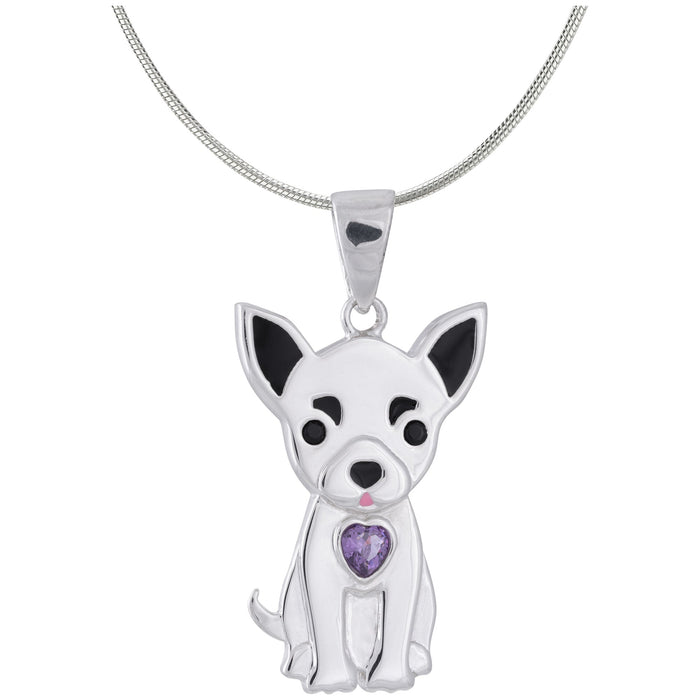 Sterling Silver/Crystal Pup Themed Pendant Necklace