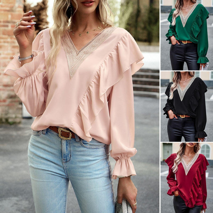 Women's Demure Commuter V-Neck Long Sleeve Shirt