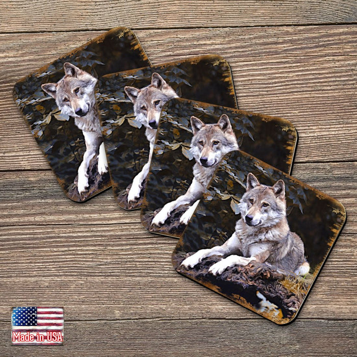 Nature Wonders Wolf Wooden Coaster Set (Handcrafted)