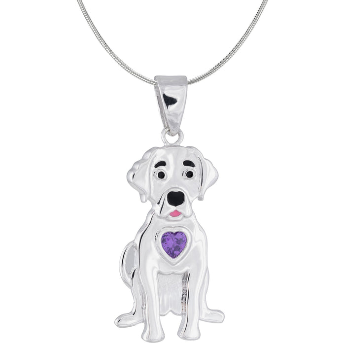 Sterling Silver/Crystal Pup Themed Pendant Necklace