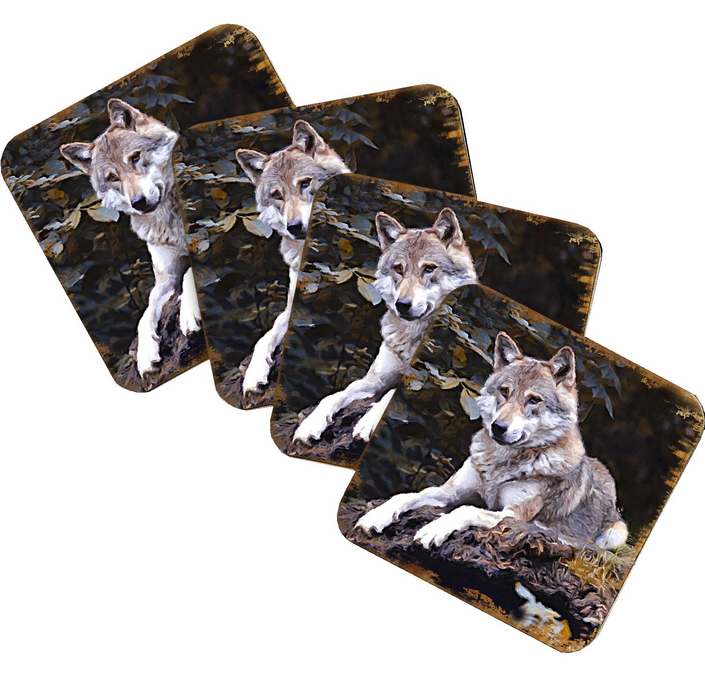 Nature Wonders Wolf Wooden Coaster Set (Handcrafted)