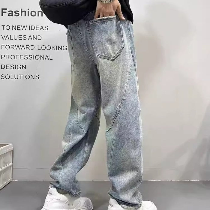 Patchwork Vintage Washed Loose Straight-leg Pants American-style Edgy And Cool Sabre-cut Trousers