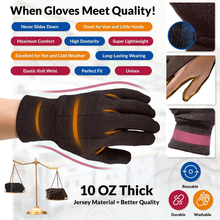 Brown Jersey Gloves for Men and Women. 12 Pair