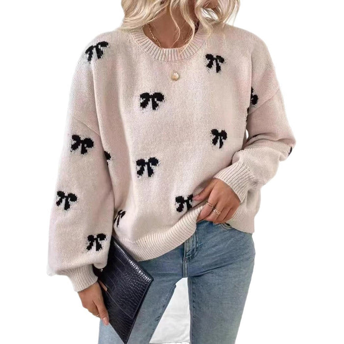 Women's Sweater  Bow Jacquard Design