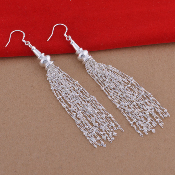 925 Sterling Silver Long-Thread Tassel Earrings