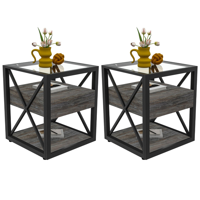 Set of 2 Modern End Tables with Drawer - Nightstands