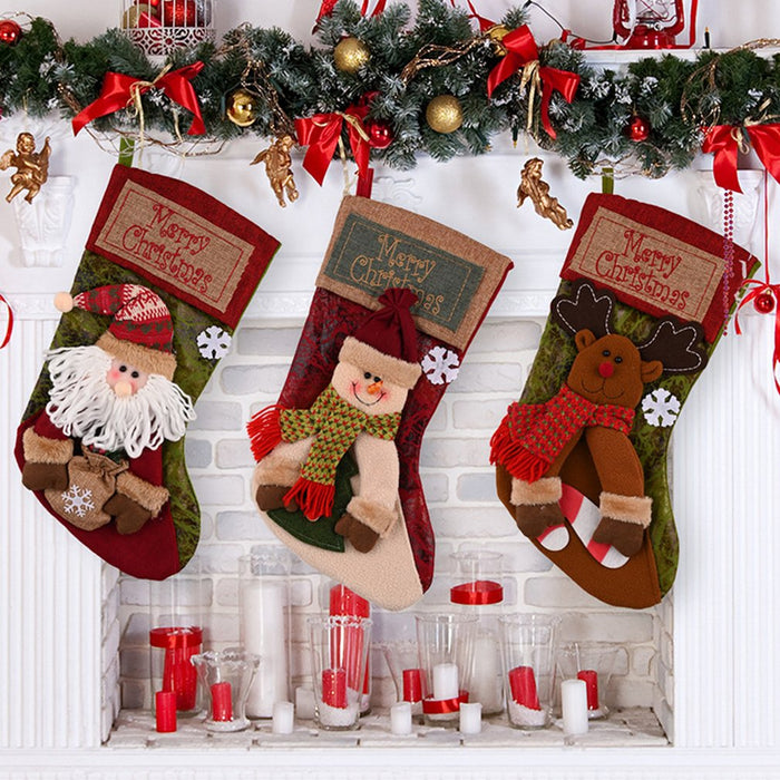 Christmas Stocking Socks Snowman, Santa, and Elk