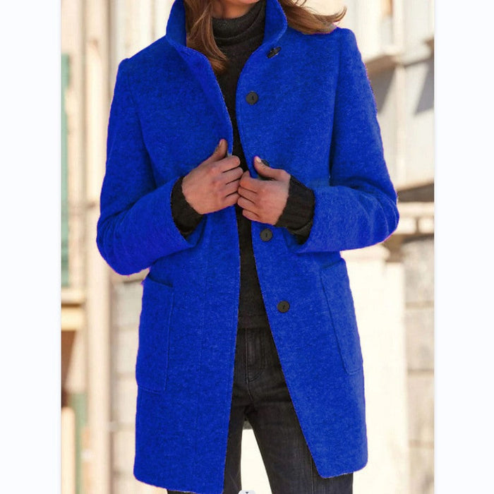 Women's Fashion Stand Collar Woolen Coat