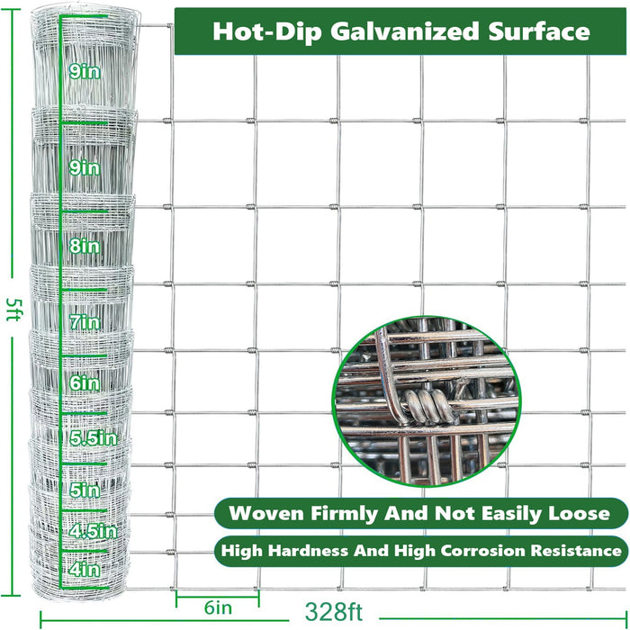 Farm Fence 5ft x 328ft 14-Gauge Galvanized Wire Fencing