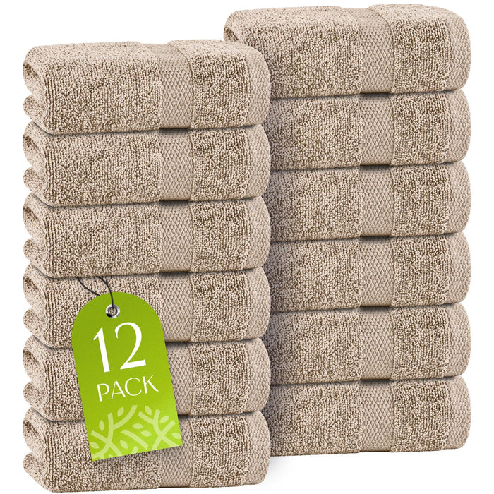 Classic Taupe Washcloths Set 12 Pack 12x12 Inch Cotton Wash Cloths