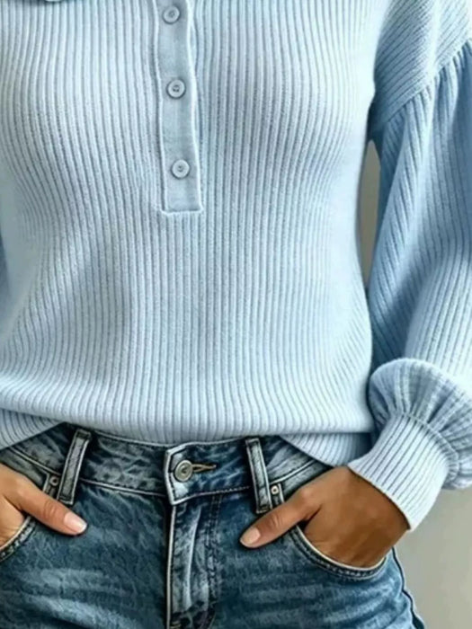 Stylish Ruffled Collar, Front Button Sweater