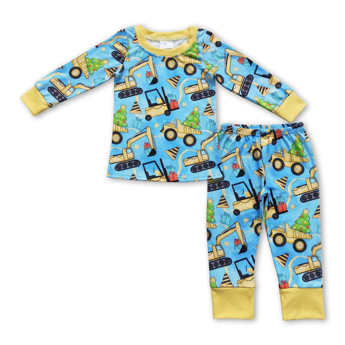 Boys Construction & Christmas Tree Pajama Set – Soft Milk Silk Sleepwear