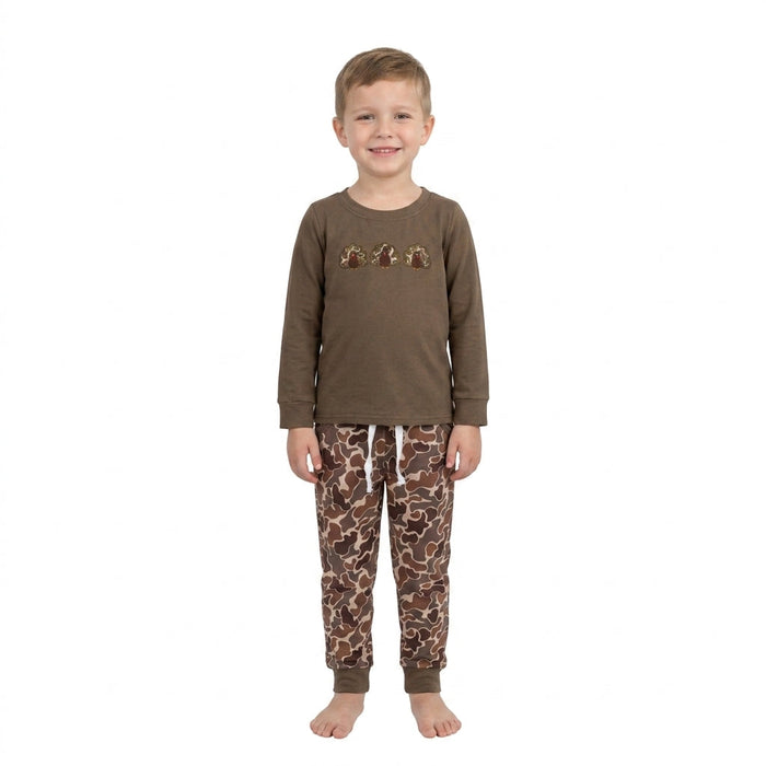 Boys Long Sleeve Turkey Brown with Camo Pants Thanksgiving Outfit