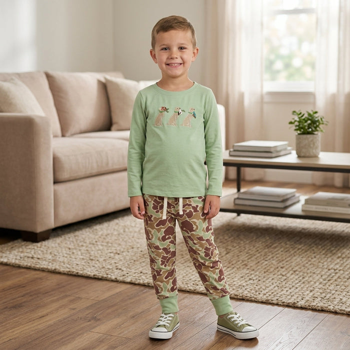 Boys Long Sleeve Duck and Dog Embroidered Camo Outfit