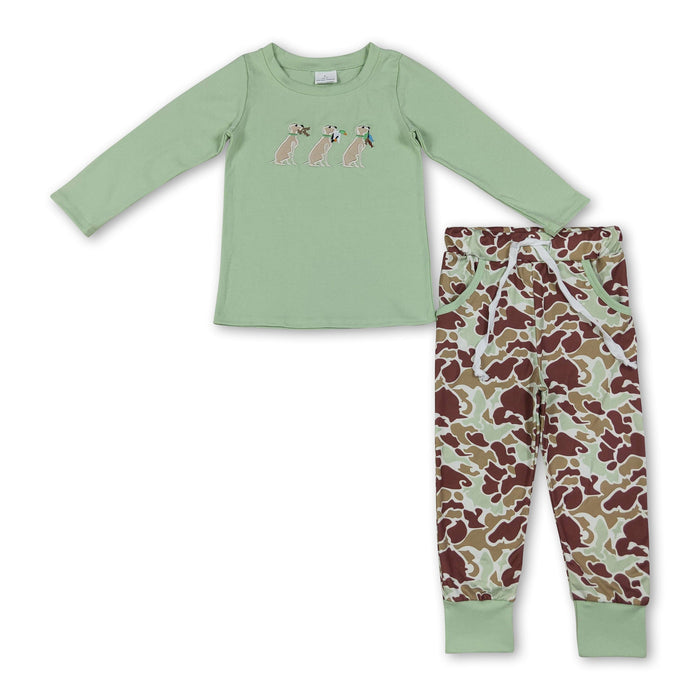 Boys Long Sleeve Duck and Dog Embroidered Camo Outfit
