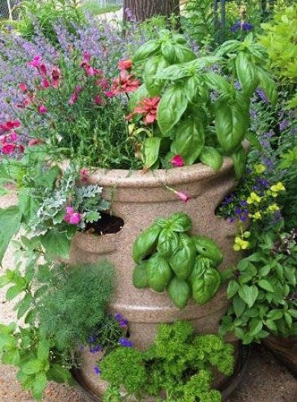22-Pocket Vertical Patio Planter with Center Watering Tube – Brown Sandstone
