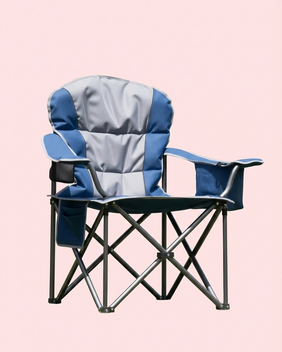 Heavy Duty Folding Camping Chair w/ Cup Holder & Cooler Bag 500 lbs
