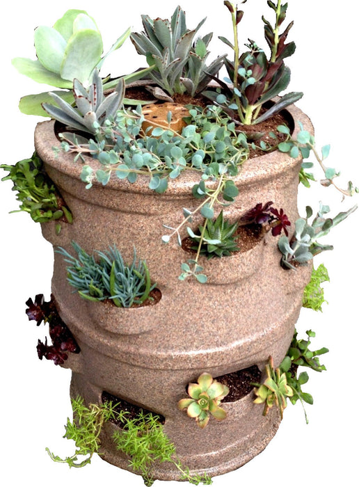 22-Pocket Vertical Patio Planter with Center Watering Tube – Brown Sandstone