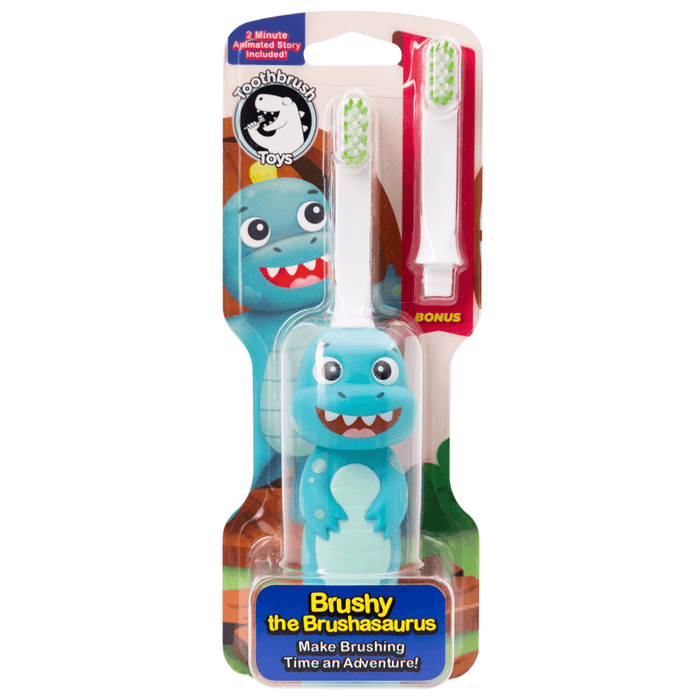 Brushy the Brushasaurus Dinosaur Toothbrush for Kids With Bonus Brush Head