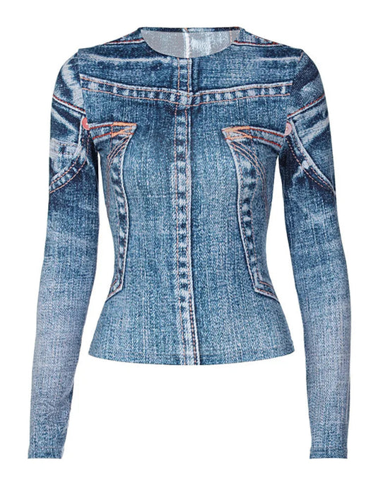 Denim Illusion Long Sleeve Top