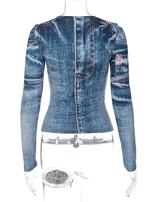 Denim Illusion Long Sleeve Top