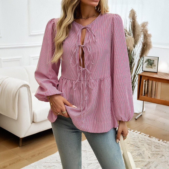 Boho Chic Striped Lace-Up Shirt for Women