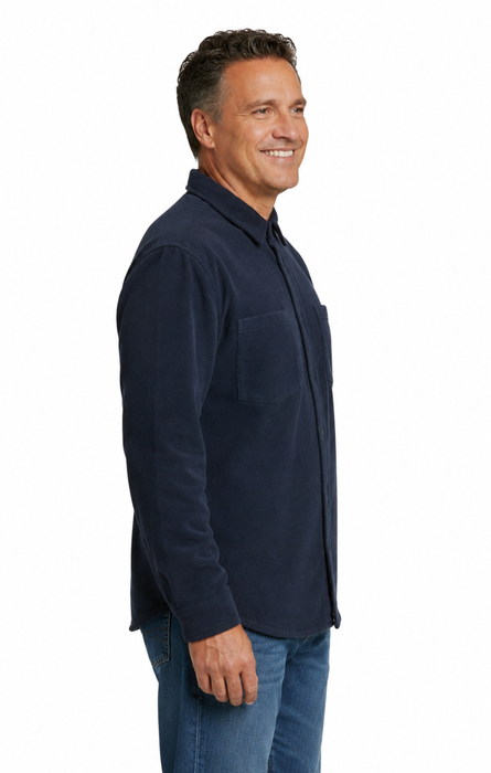 Men's Heathered Fleece Overshirt with Chest Pockets — Button Front