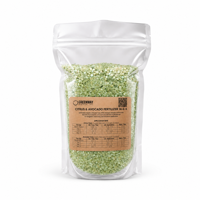 Premium 14-6-4 Citrus & Avocado Fertilizer bag with water-soluble nutrition for salt-sensitive trees