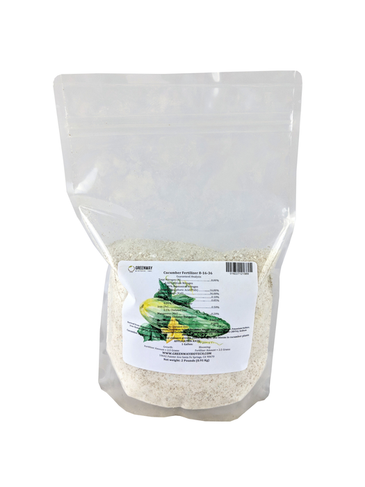 Bag of 8-16-36 water-soluble cucumber fertilizer for hydroponics and soil application
