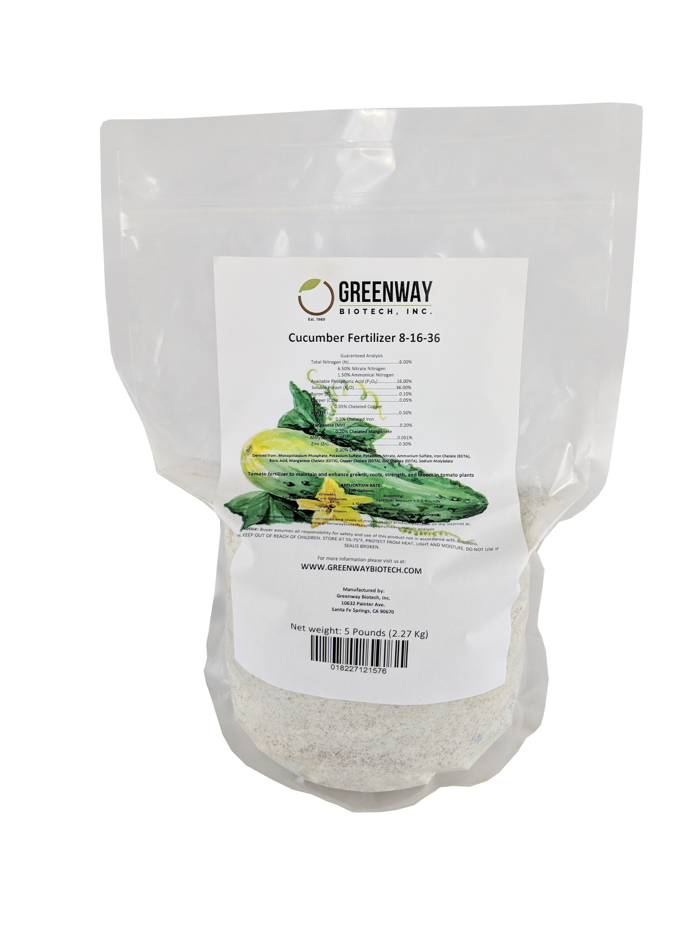 Premium 8-16-36 water-soluble cucumber fertilizer for hydroponics, soil, and foliar application