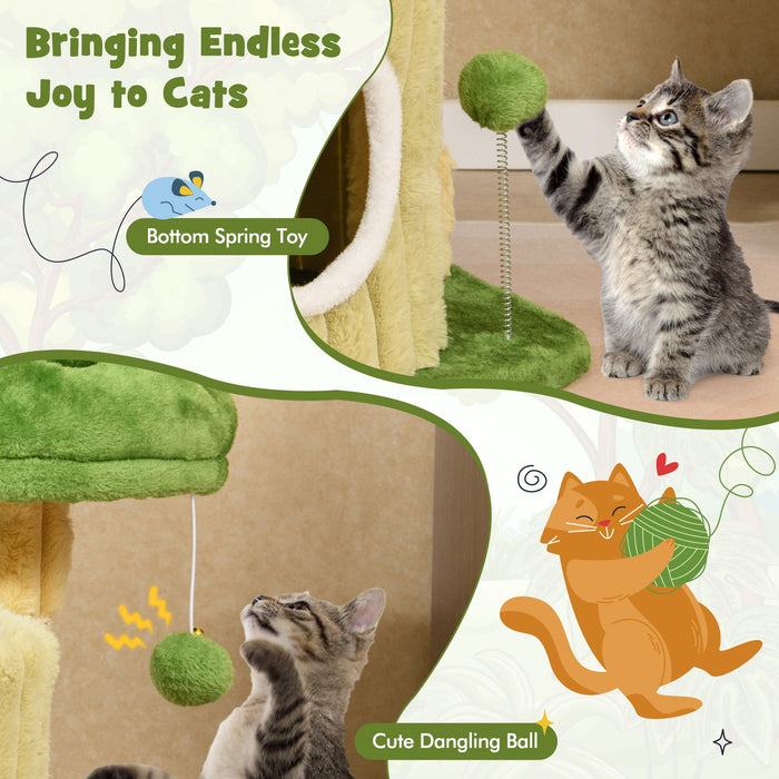 Cute Cat Tree with Scratching Post and Dangling Ball